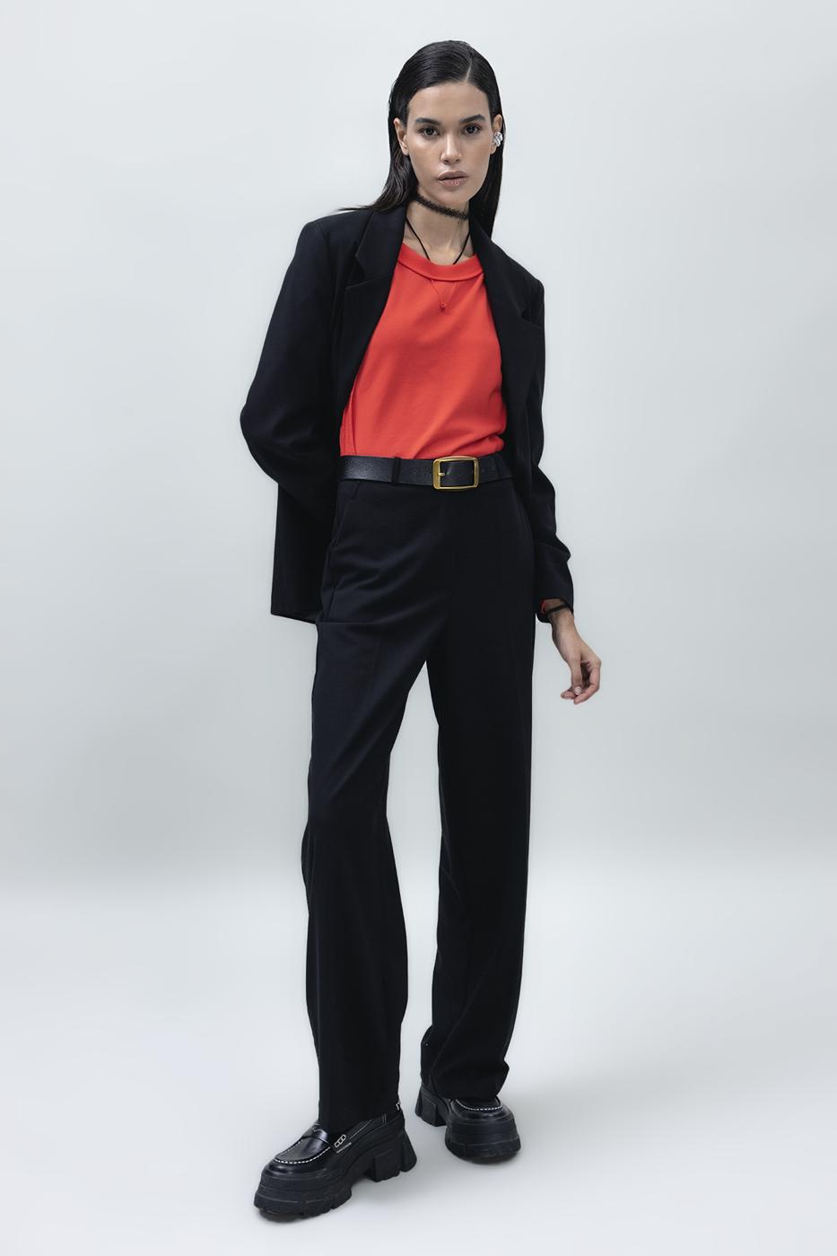 Bayan Siyah Yüksek Bel Düz Kesim Klasik Pantolon